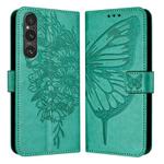 For Sony Xperia 1 V Embossed Butterfly Leather Phone Case(Green)