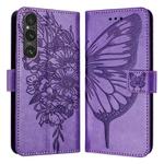 For Sony Xperia 1 V Embossed Butterfly Leather Phone Case(Light Purple)