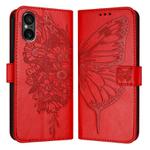 For Sony Xperia 5 V Embossed Butterfly Leather Phone Case(Red)