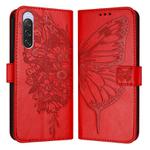 For Sony Xperia 10 V Embossed Butterfly Leather Phone Case(Red)