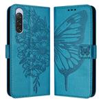 For Sony Xperia 10 V Embossed Butterfly Leather Phone Case(Blue)