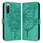 For Sony Xperia 10 V Embossed Butterfly Leather Phone Case(Green)