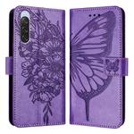 For Sony Xperia 10 V Embossed Butterfly Leather Phone Case(Light Purple)