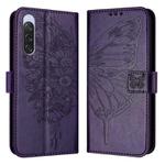 For Sony Xperia 10 V Embossed Butterfly Leather Phone Case(Dark Purple)