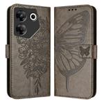 For Tecno Camon 20 Pro 5G Embossed Butterfly Leather Phone Case(Grey)