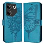 For Tecno Camon 20 Pro 5G Embossed Butterfly Leather Phone Case(Blue)