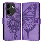 For Tecno Camon 20 / 20 Pro 4G Embossed Butterfly Leather Phone Case(Light Purple)