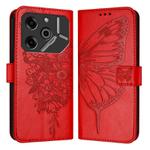 For Tecno Pova 6 5G Embossed Butterfly Leather Phone Case(Red)