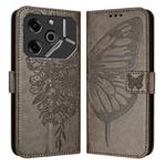 For Tecno Pova 6 5G Embossed Butterfly Leather Phone Case(Grey)