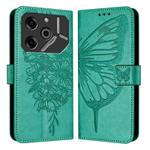For Tecno Pova 6 5G Embossed Butterfly Leather Phone Case(Green)