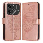 For Tecno Pova 6 Pro Embossed Butterfly Leather Phone Case(Rose Gold)