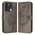 For Tecno Spark 9 Embossed Butterfly Leather Phone Case(Grey)