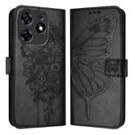 For Tecno Spark 10 Pro Magic Magenta Embossed Butterfly Leather Phone Case(Black)