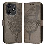 For Tecno Spark 10 Pro Magic Magenta Embossed Butterfly Leather Phone Case(Grey)