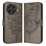 For Tecno Spark 20 Pro+ Embossed Butterfly Leather Phone Case(Grey)