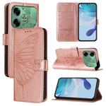 For Tecno Pova 6 Embossed Butterfly Leather Phone Case(Rose Gold)
