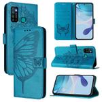 For Tecno Camon 15 Embossed Butterfly Leather Phone Case(Blue)