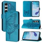 For Tecno Camon 40 Pro 4G Embossed Butterfly Leather Phone Case(Blue)