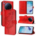 For Tecno Camon 40 Premier Embossed Butterfly Leather Phone Case(Red)