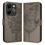 For Infinix Hot 40i Embossed Butterfly Leather Phone Case(Grey)