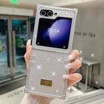 For Samsung Galaxy Z Flip4 5G PC Full Diamond Shockproof Folding Phone Case with Diamond Logo(Silver)