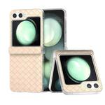 For Samsung Galaxy Z Flip5 5G 3 in 1 Woven Texture Frosted Translucent Frame PU Phone Case(Beige)
