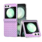 For Samsung Galaxy Z Flip5 5G 3 in 1 Woven Texture Frosted Translucent Frame PU Phone Case(Purple)