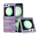 For Samsung Galaxy Z Flip5 5G 3 in 1 Colorful Rhombic Texture Frosted Translucent Frame PU Phone Case(Purple)