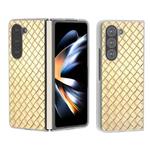 For Samsung Galaxy Z Fold5 5G Woven Texture Frosted Translucent Frame PU Phone Case(Gold)