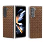 For Samsung Galaxy Z Fold5 5G Woven Texture Frosted Translucent Frame PU Phone Case(Brown)