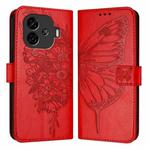 For vivo iQOO Z9 / iQOO Z9 Turbo 5G Embossed Butterfly Leather Phone Case(Red)