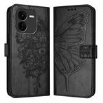 For vivo iQOO Z9x Embossed Butterfly Leather Phone Case(Black)