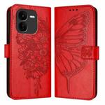 For vivo iQOO Z9x Embossed Butterfly Leather Phone Case(Red)