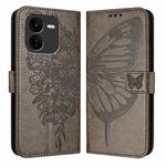 For vivo iQOO Z9x Embossed Butterfly Leather Phone Case(Grey)