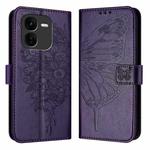 For vivo iQOO Z9x Embossed Butterfly Leather Phone Case(Dark Purple)