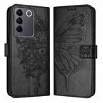 For vivo V27 5G/V27 Pro 5G Global Embossed Butterfly Leather Phone Case(Black)