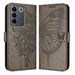 For vivo V27 5G/V27 Pro 5G Global Embossed Butterfly Leather Phone Case(Grey)