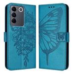 For vivo V27 5G/V27 Pro 5G Global Embossed Butterfly Leather Phone Case(Blue)