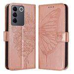 For vivo V27 5G/V27 Pro 5G Global Embossed Butterfly Leather Phone Case(Rose Gold)