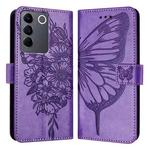 For vivo V27 5G/V27 Pro 5G Global Embossed Butterfly Leather Phone Case(Light Purple)