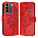 For vivo V27e 4G Global / T2 4G Global Embossed Butterfly Leather Phone Case(Red)
