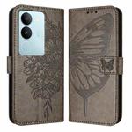 For vivo V29 5G Global / V29 Pro Embossed Butterfly Leather Phone Case(Grey)