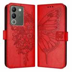 For vivo V29e 5G Global / Y200 5G Global Embossed Butterfly Leather Phone Case(Red)