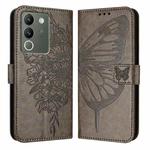 For vivo V29e 5G Global / Y200 5G Global Embossed Butterfly Leather Phone Case(Grey)