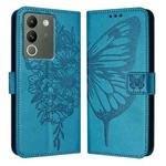 For vivo V29e 5G Global / Y200 5G Global Embossed Butterfly Leather Phone Case(Blue)