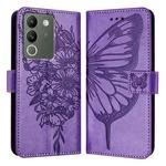 For vivo V29e 5G Global / Y200 5G Global Embossed Butterfly Leather Phone Case(Light Purple)