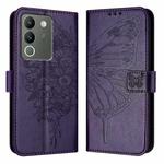 For vivo V29e 5G Global / Y200 5G Global Embossed Butterfly Leather Phone Case(Dark Purple)