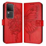 For vivo V30 5G/V30 Pro 5G Global Embossed Butterfly Leather Phone Case(Red)