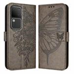 For vivo V30 5G/V30 Pro 5G Global Embossed Butterfly Leather Phone Case(Grey)