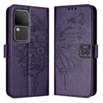 For vivo V30 5G/V30 Pro 5G Global Embossed Butterfly Leather Phone Case(Dark Purple)